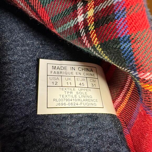 NWOT Ralph Lauren Klarence Microsuede Scuff Slipper Navy Big Pony Size 12 Plaid - Picture 7 of 8